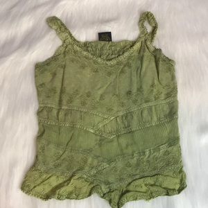 Green boutique embroidered upcycled tank top